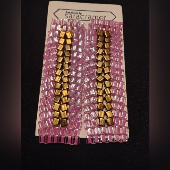 Women's Costume Jewelry Gold Pink Earrings - Picture 2 of 3